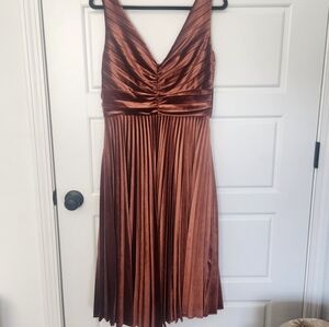 Elegant Brown Pleated Dress